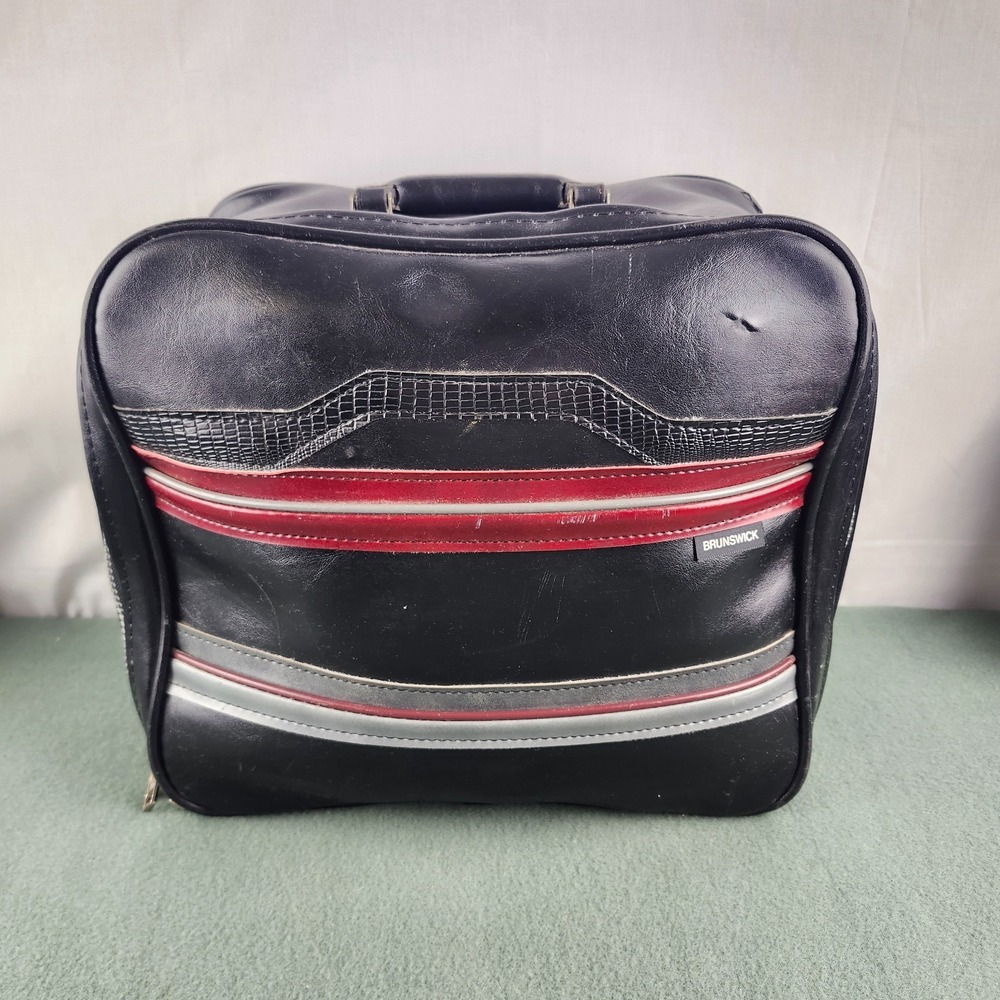 Vintage Brunswick Bowling Ball Bag Made in USA Black with Stripes Wire Rack